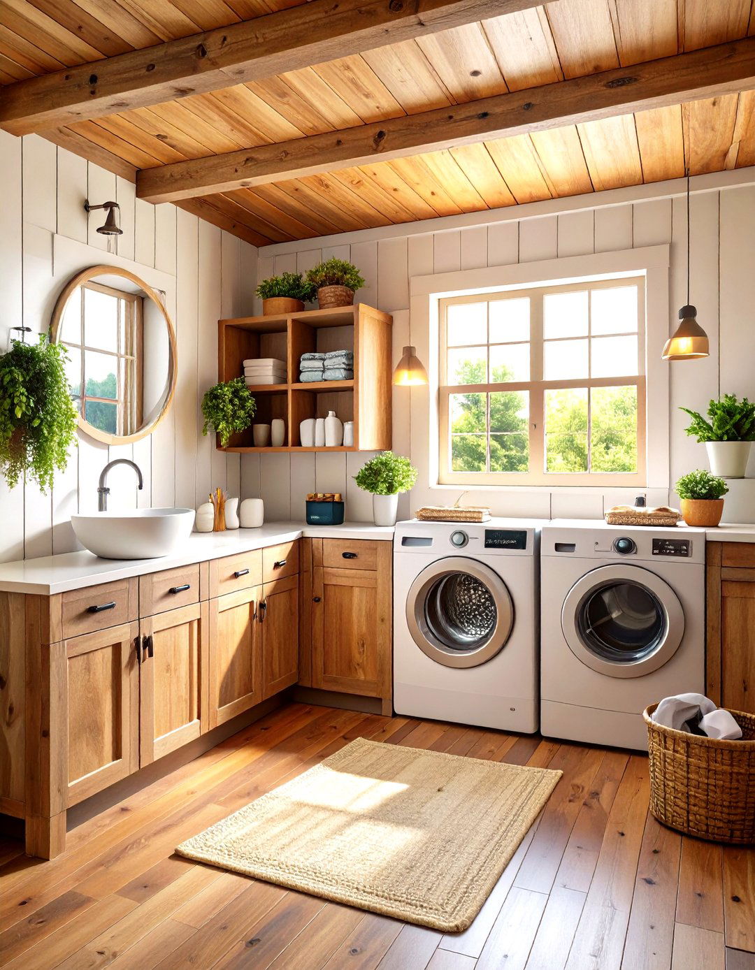 Laundry Friendly Barndominium Bathroom with Hidden Appliances - 25 barndominium bathroom ideas