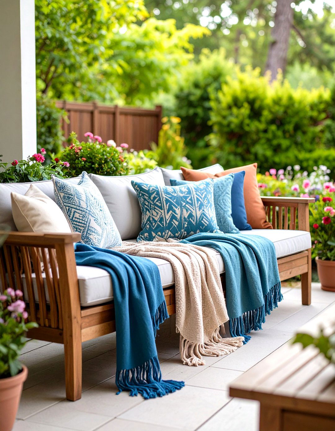 Layer Cozy Patio Throws - 25 patio decor ideas