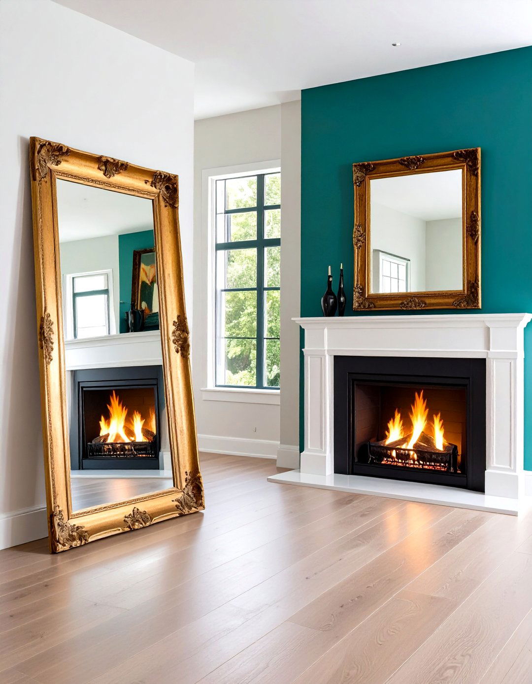 Layer Mirrors and Art for Depth - 25 off-center fireplace ideas