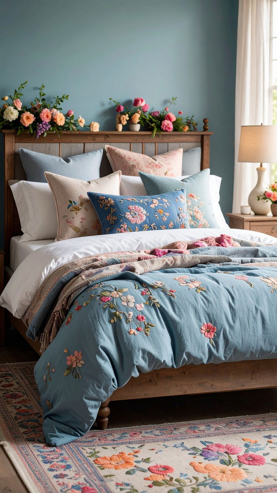 Layer on Needlepoint Pillows for Storybook Texture - 25 grandmillennial style bedroom ideas
