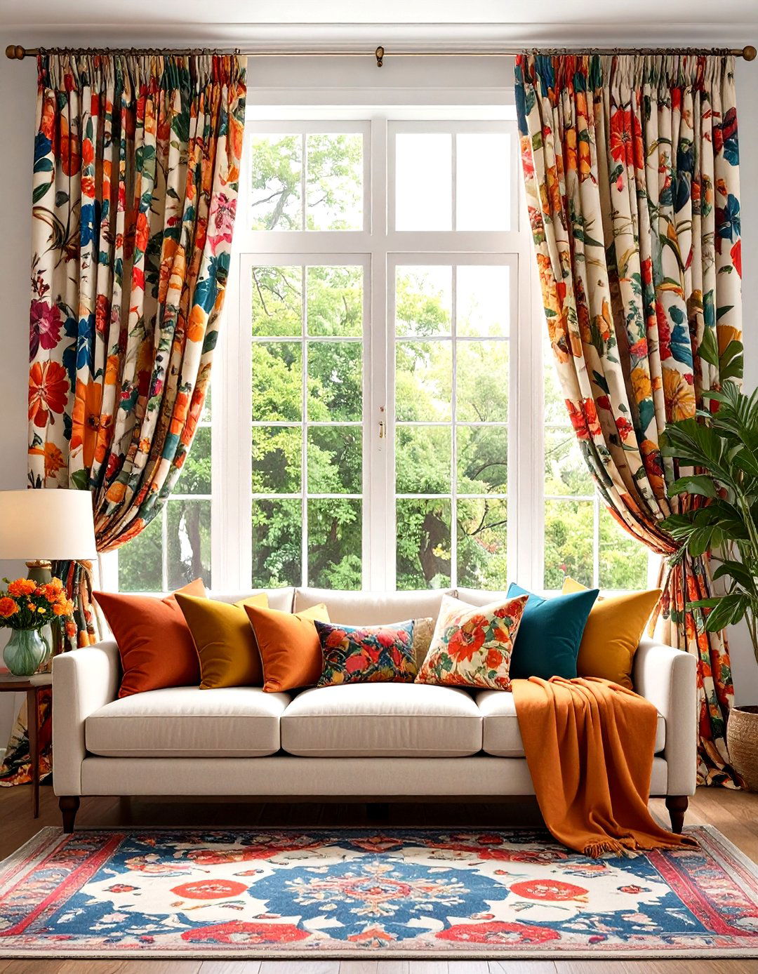 Layered Drapery Prints Animating a s Living Room - 25 70s living room ideas