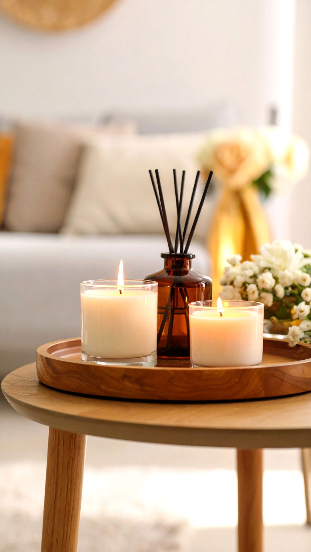 Layered Fragrance Candles and Diffusers on Your Console Table - 25 console table decor ideas