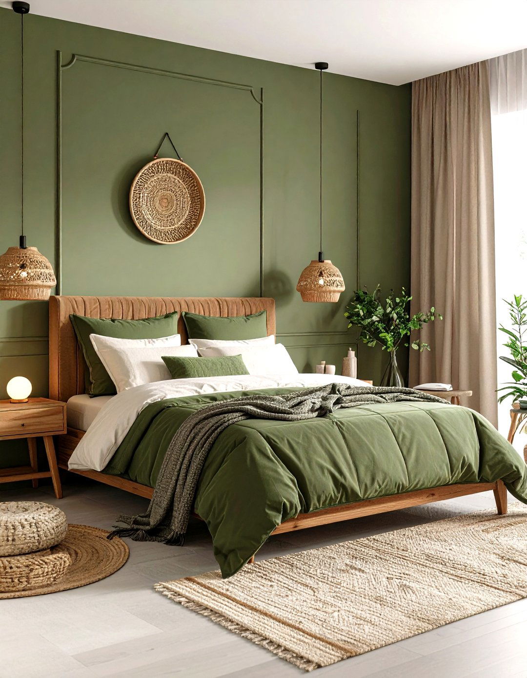 Layered Neutrals with Olive Green Bedding - 25 olive green bedroom ideas