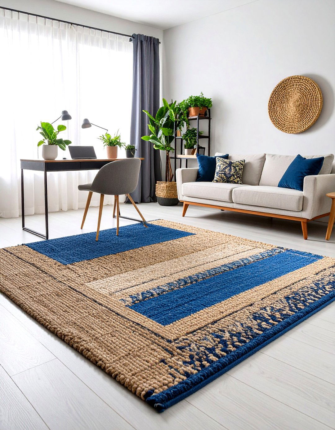 Layered Rug Look with Multiple Textures - 25 office rug ideas