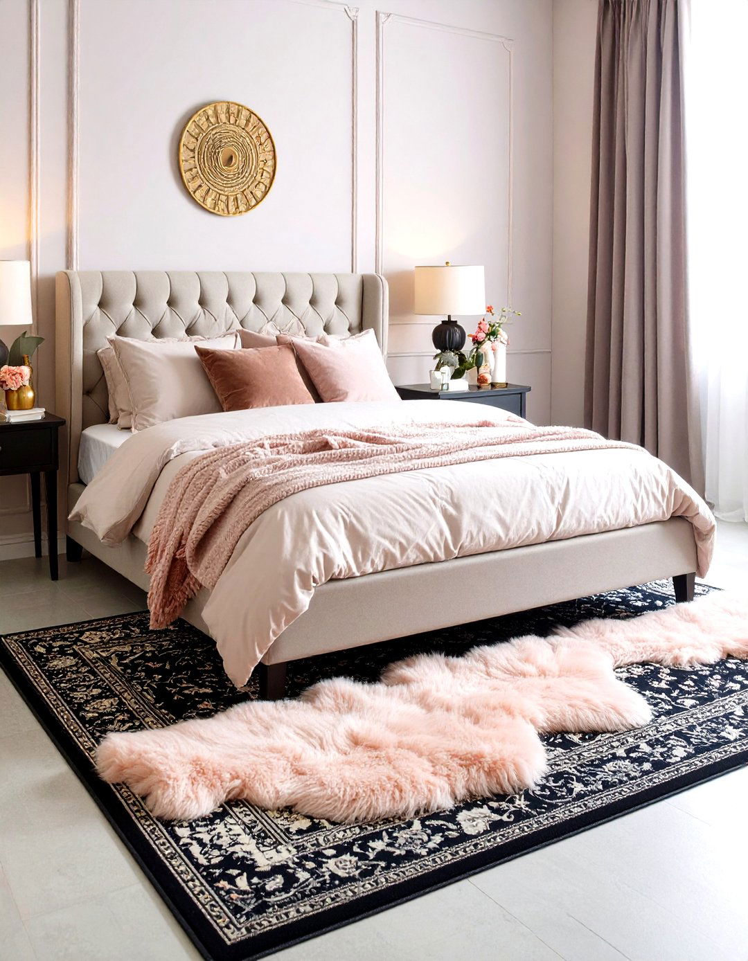 Layered Rugs Pink Over Black - 25 pastel goth bedroom ideas