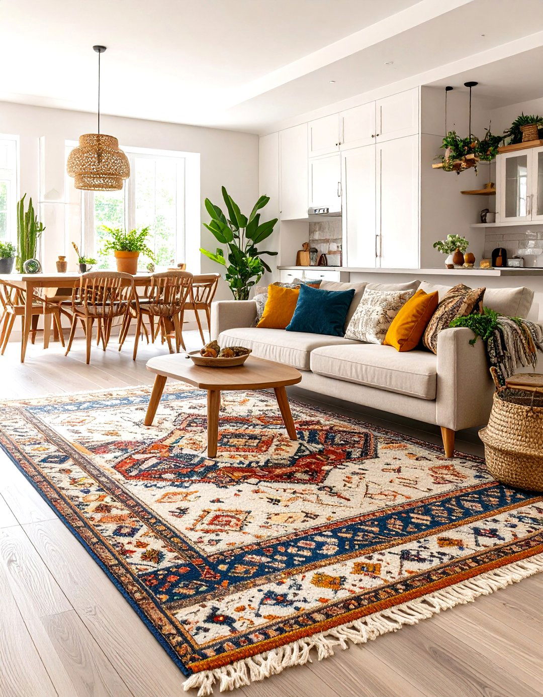 Layered Rugs for Sub Zones - 25 open kitchen living room ideas