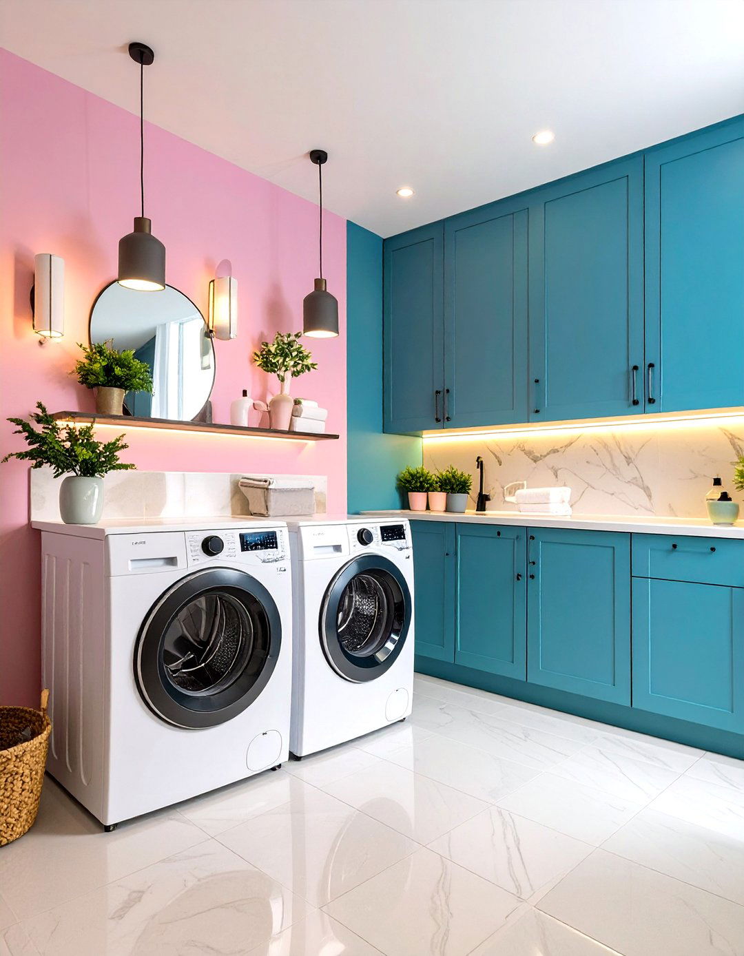 Layered Sconce and Pendant Lighting Laundry Room - 25 dark & moody laundry room ideas