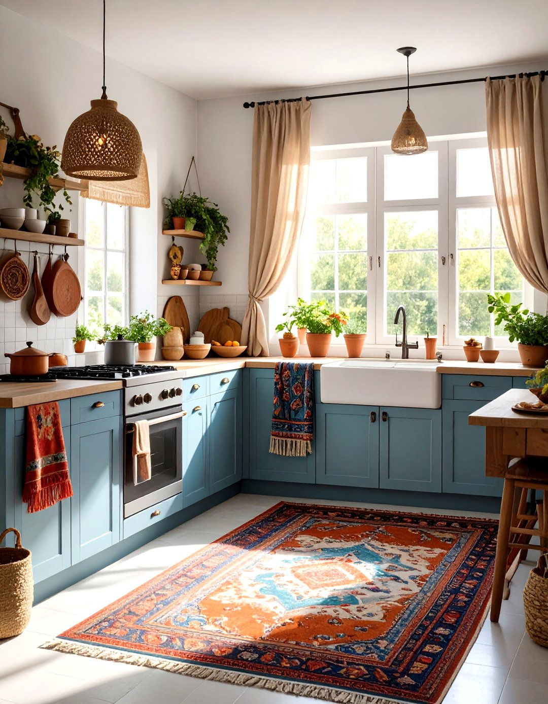 Layered Textiles Warm Up a Boho Kitchen - 25 boho kitchen ideas