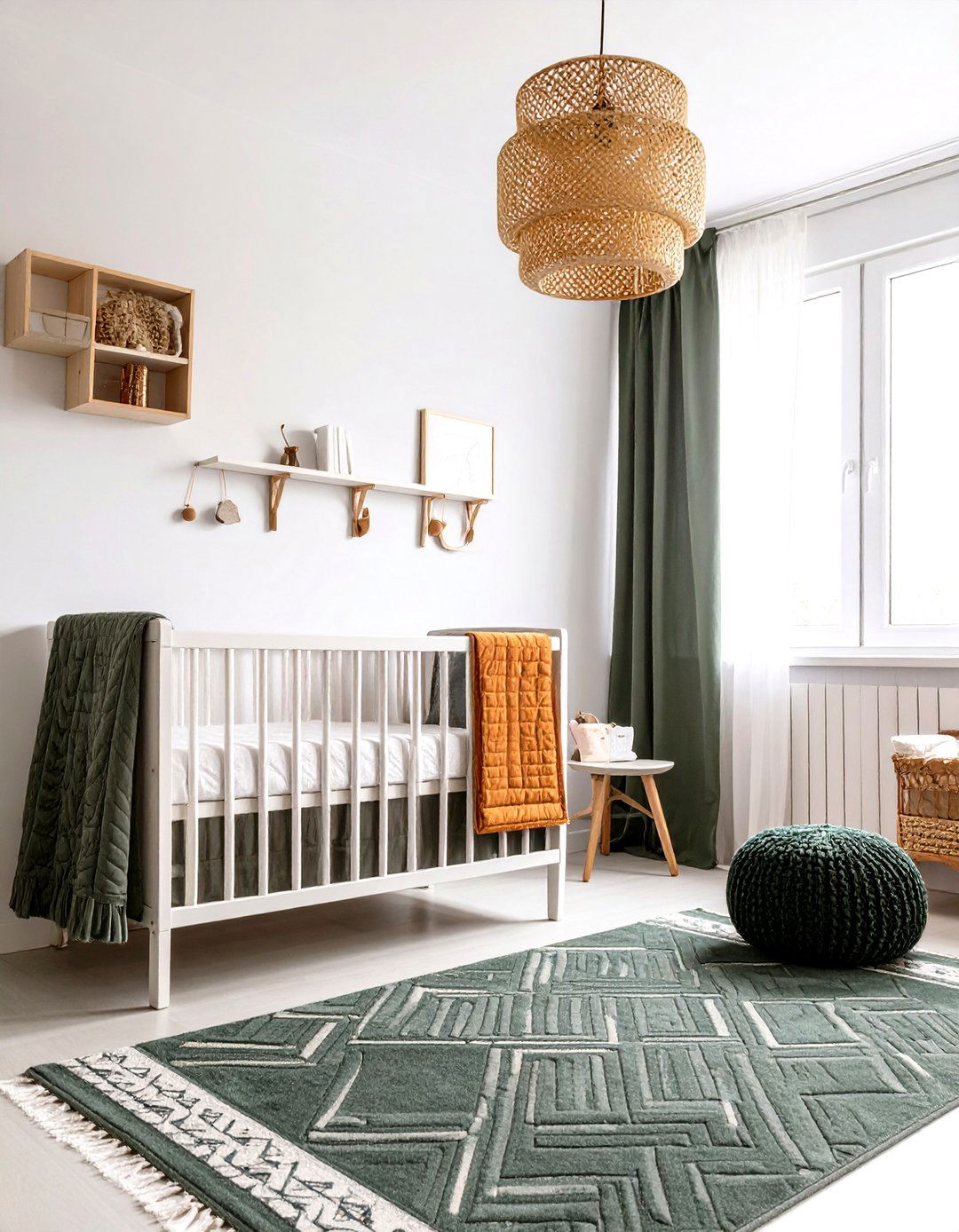 Layered Textiles in Bottle Green Hues - 25 dark green nursery ideas