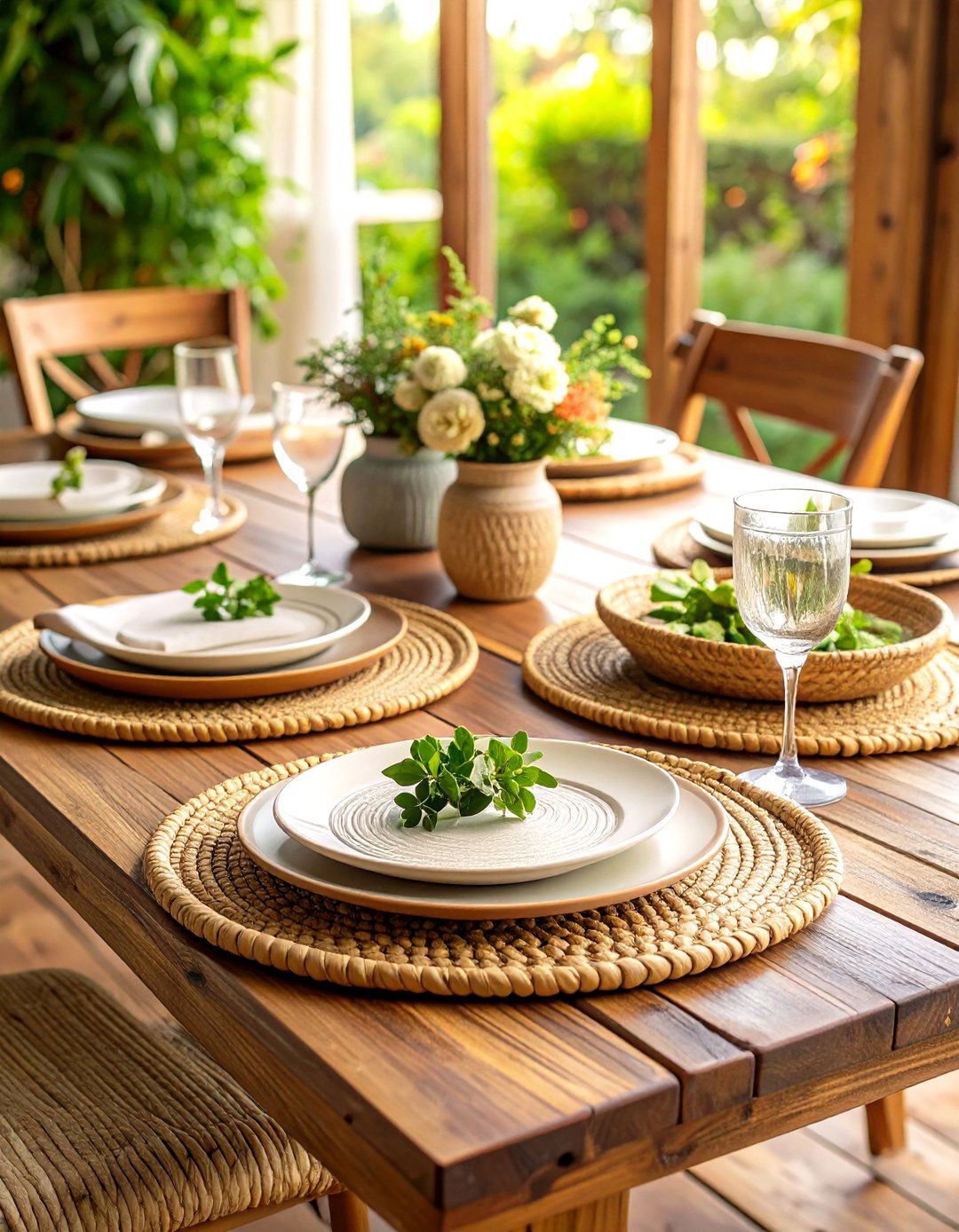 Layered Textured Placemats on the Dining Table - 25 dining table decor ideas