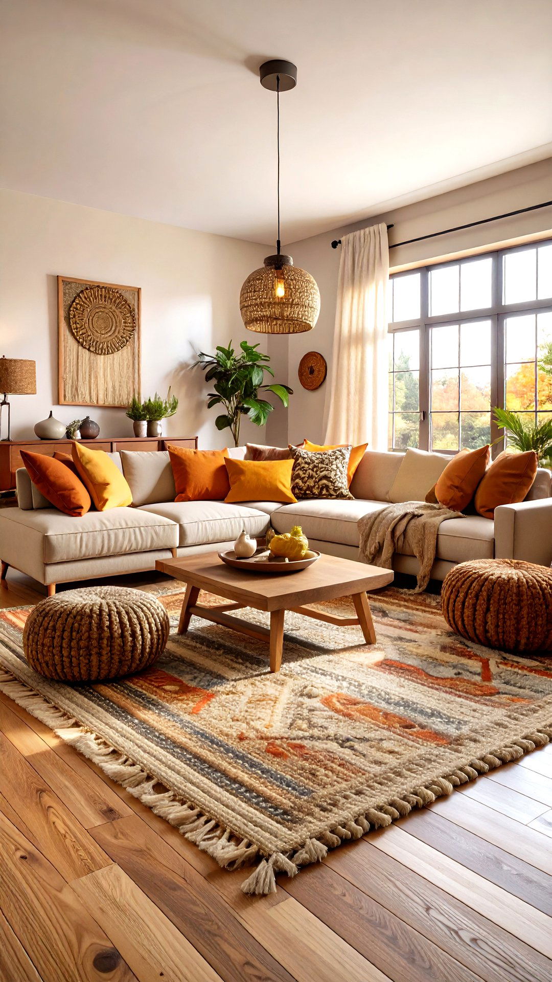 Layered Textures Boucle Linen and Cane - 25 aesthetic living room ideas