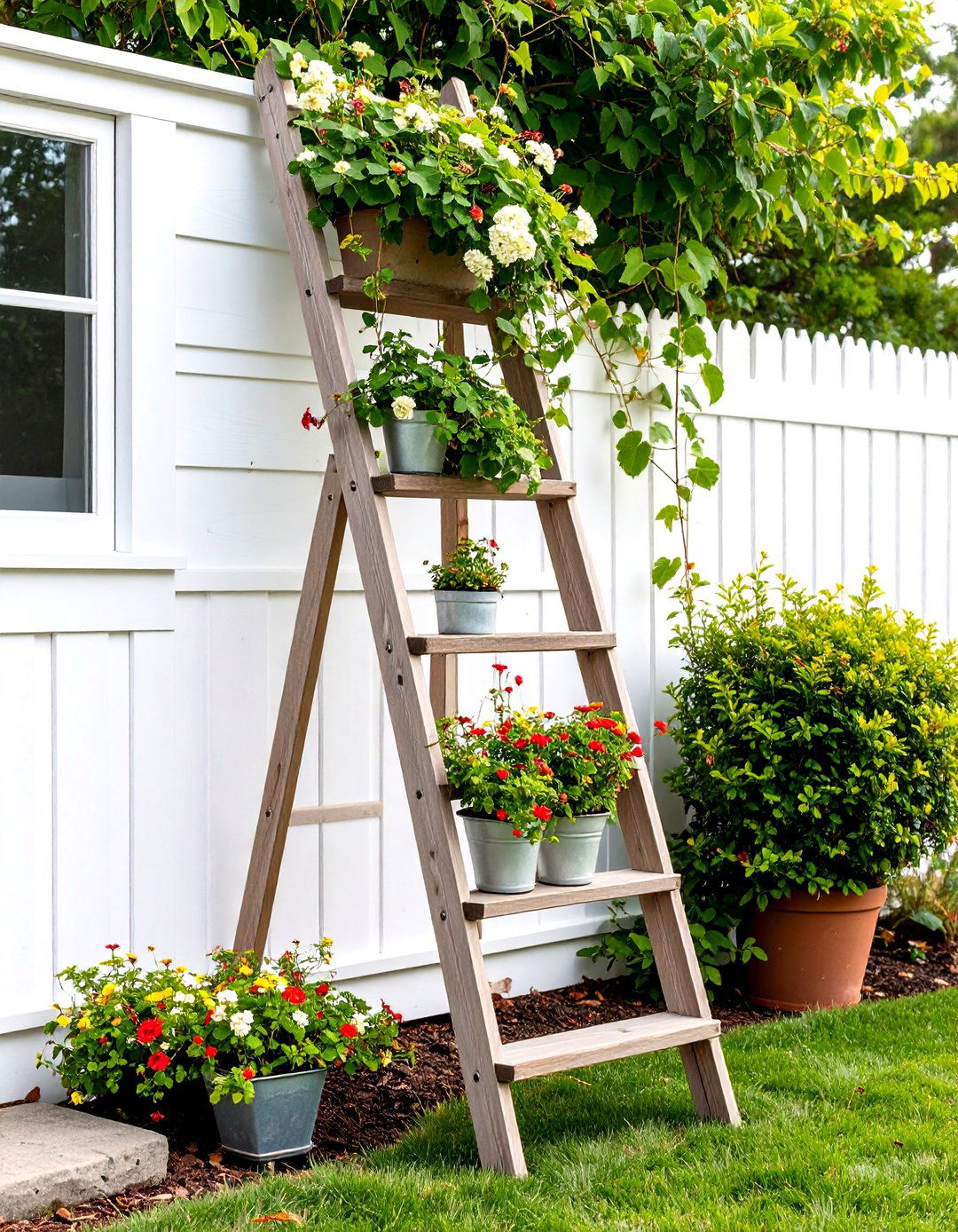 Leaning Ladder Plant Stand - 25 outdoor plant stand ideas