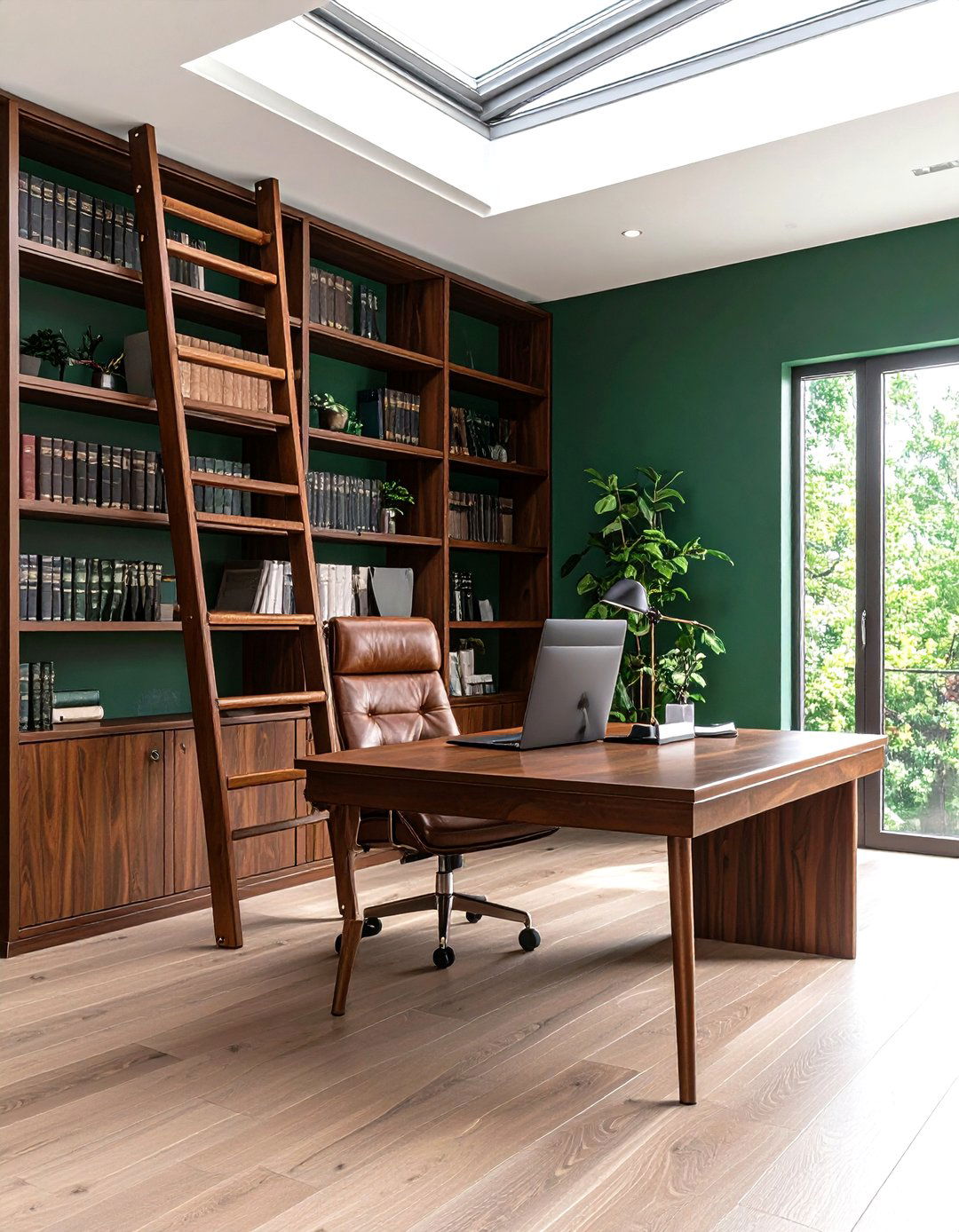Leather Ladder Library Office - 25 dark green home library ideas and inspiration