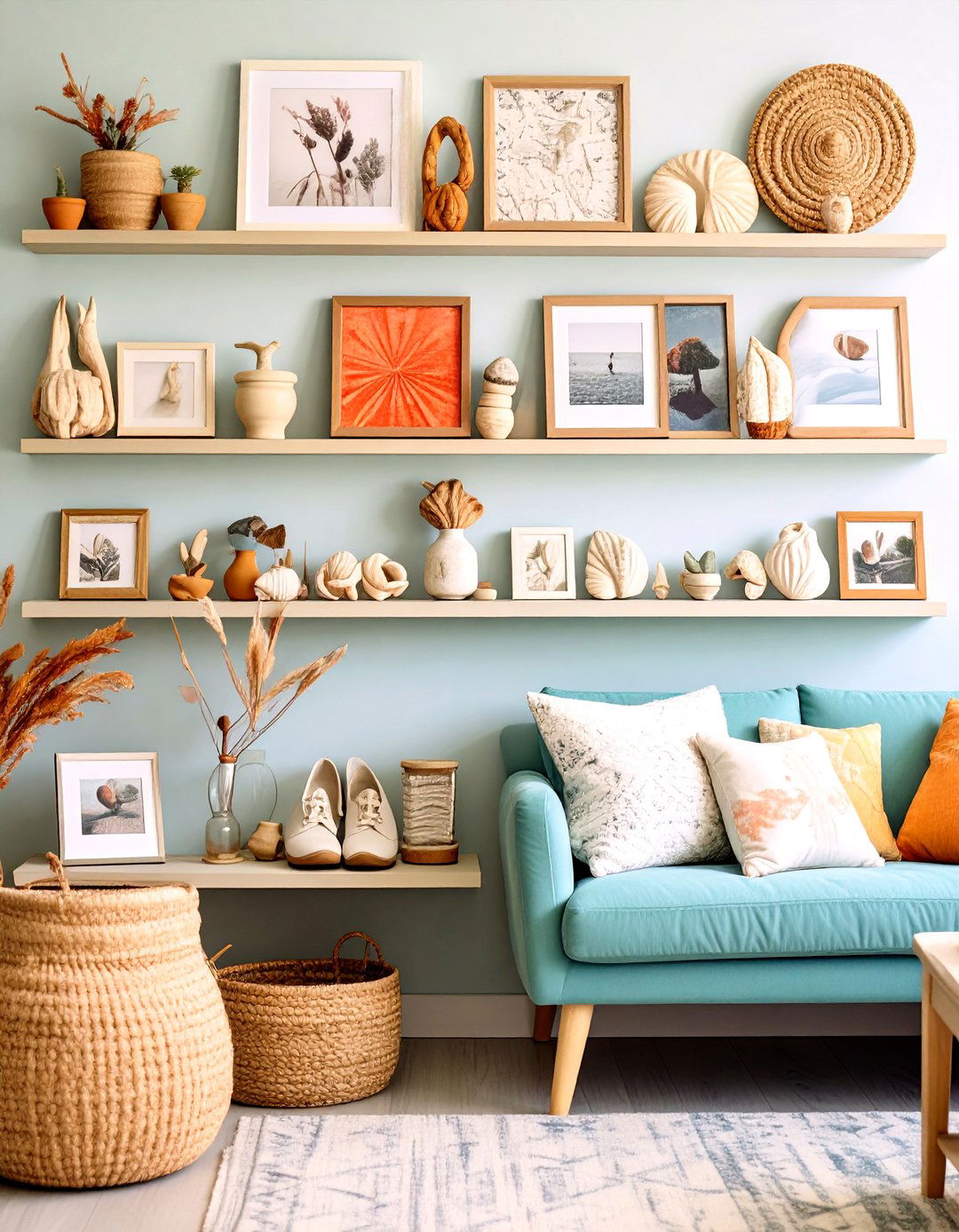 Ledge and Keepsake Family Picture Wall - 25 family picture wall ideas