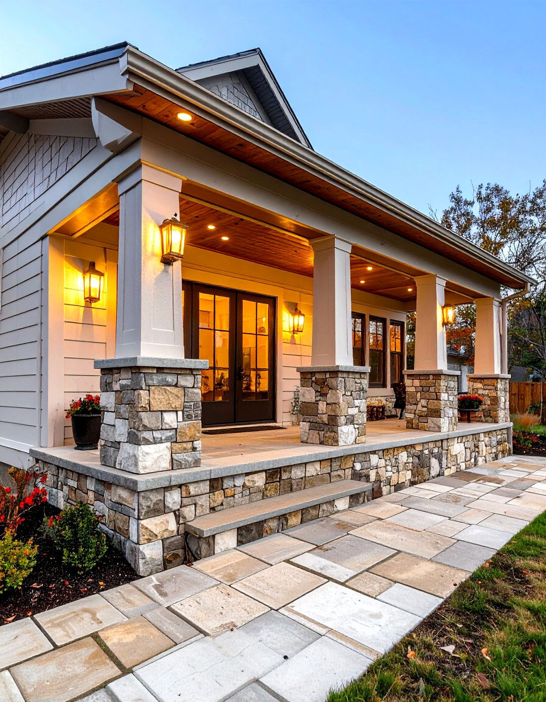 Ledgestone Column and Exterior Wainscoting Integration - 25 exterior wainscoting ideas