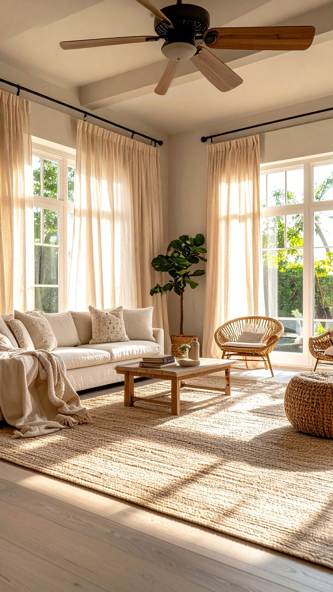Let Linen Sheers Billow Freely - 25 coastal living room ideas