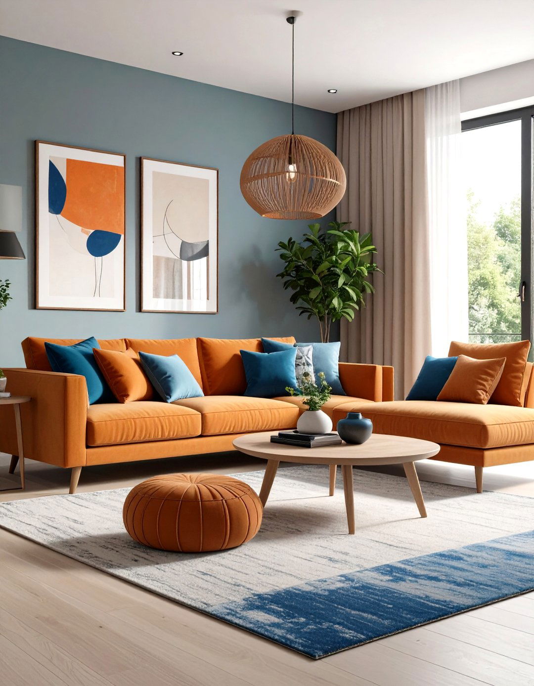 Let Neutrals Do the Heavy Lifting - 25 orange and blue living room ideas