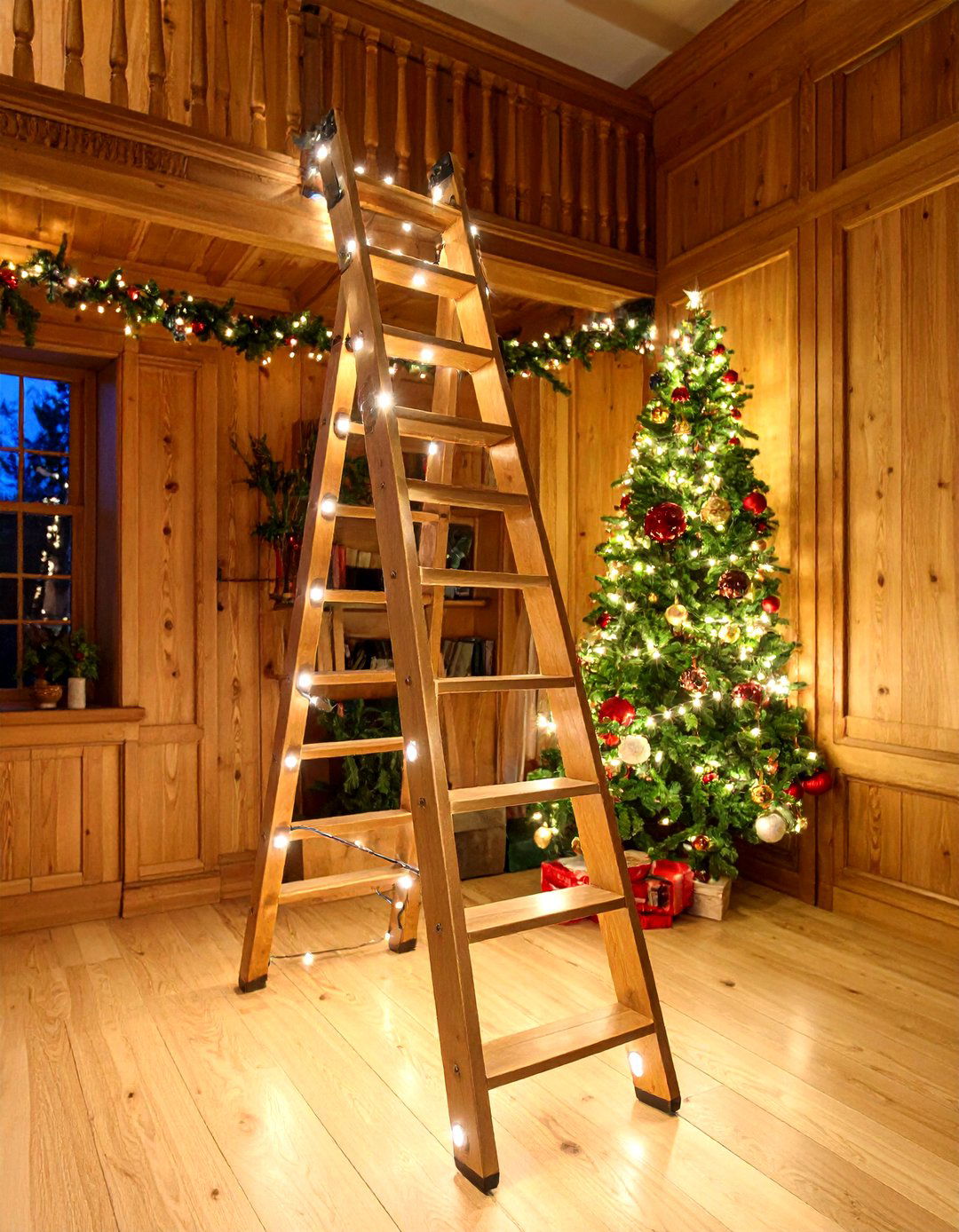 Library Ladder Rail Doubles as Bookshelf Lighting Track - 25 bookshelf lighting ideas