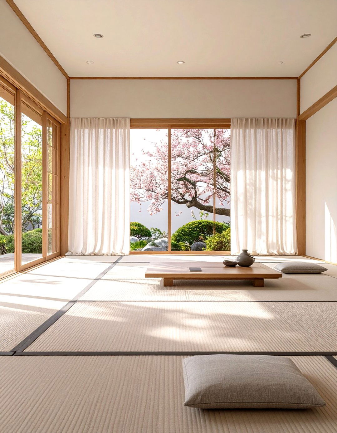 Light Filled Zen Room with Sheer Drapes - 25 Zen Room Ideas
