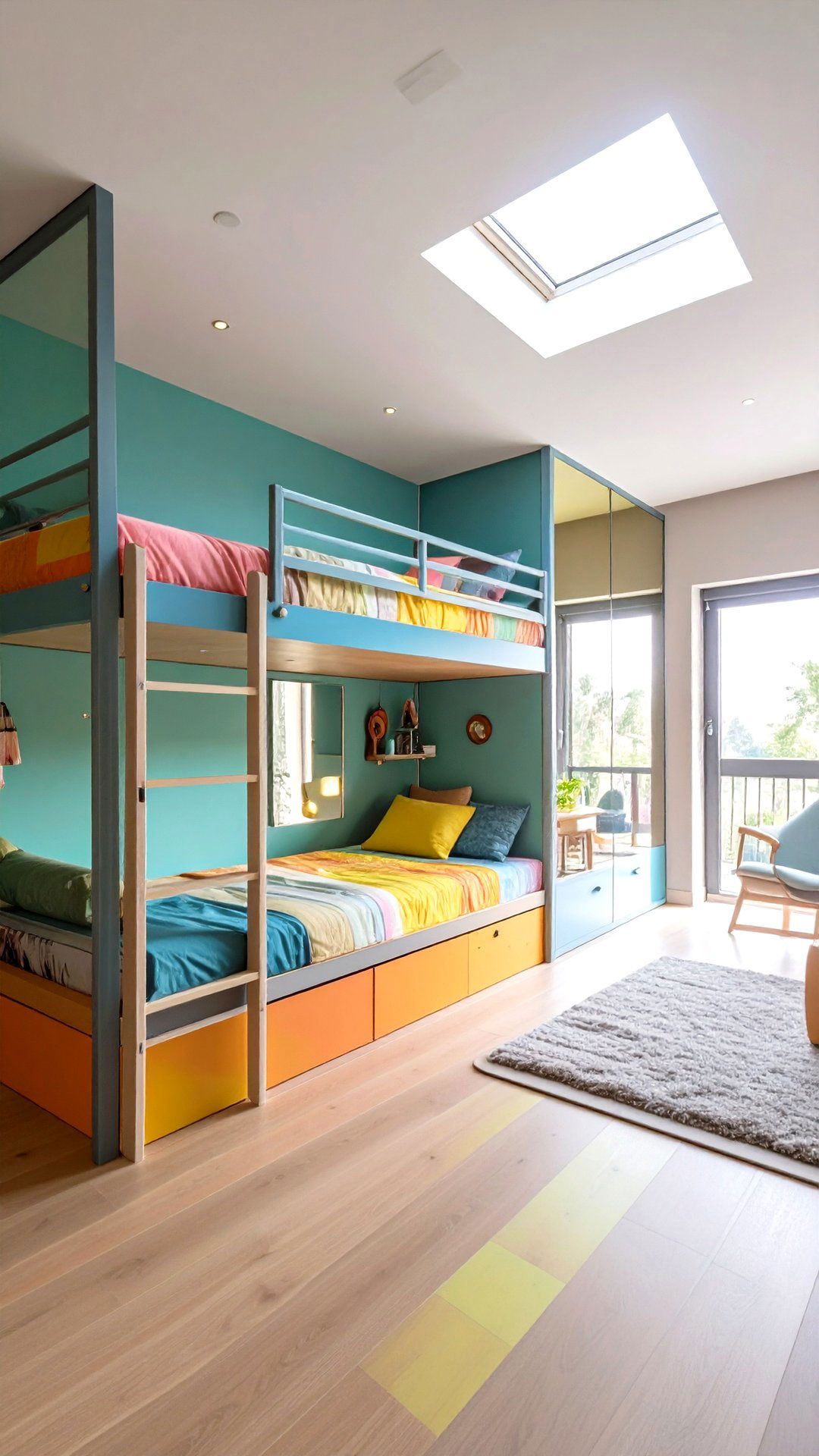 Light Maximizing Bunk Room with Mirrors and Glass - 25 bunk room ideas