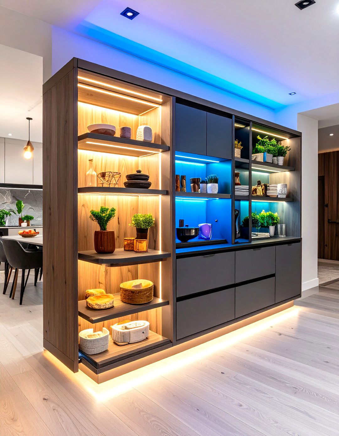 Lighted LED Strip Hutch Highlight - 25 dining room hutch ideas