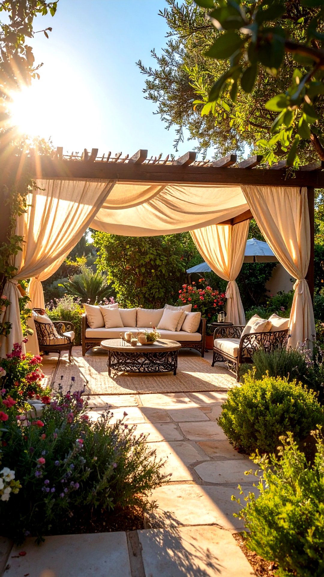 Linen Sailed Shade Pergola for Midday Comfort - 25 greek garden ideas