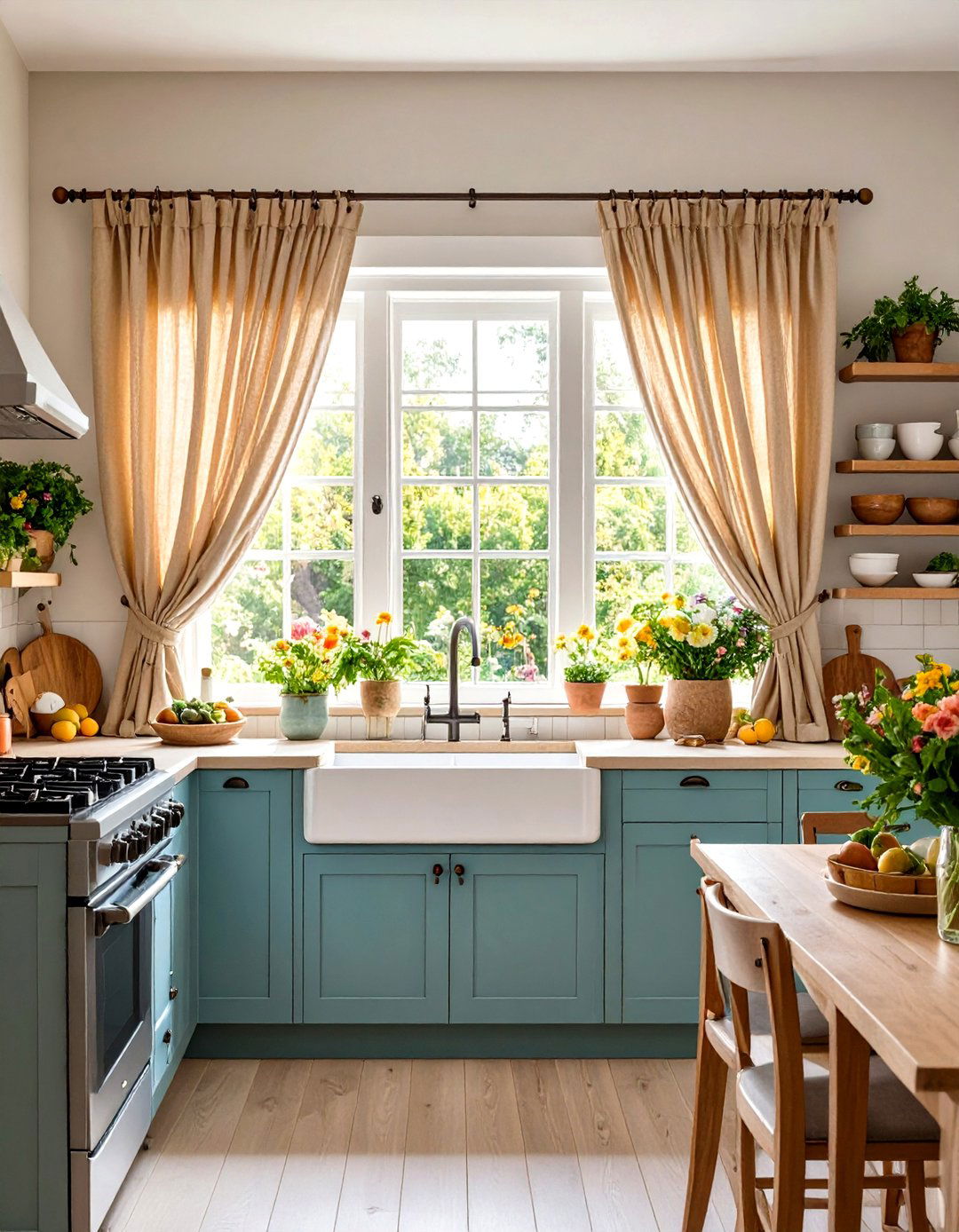 Linen Window Treatments Diffuse Hard Light - 25 organic kitchen design ideas