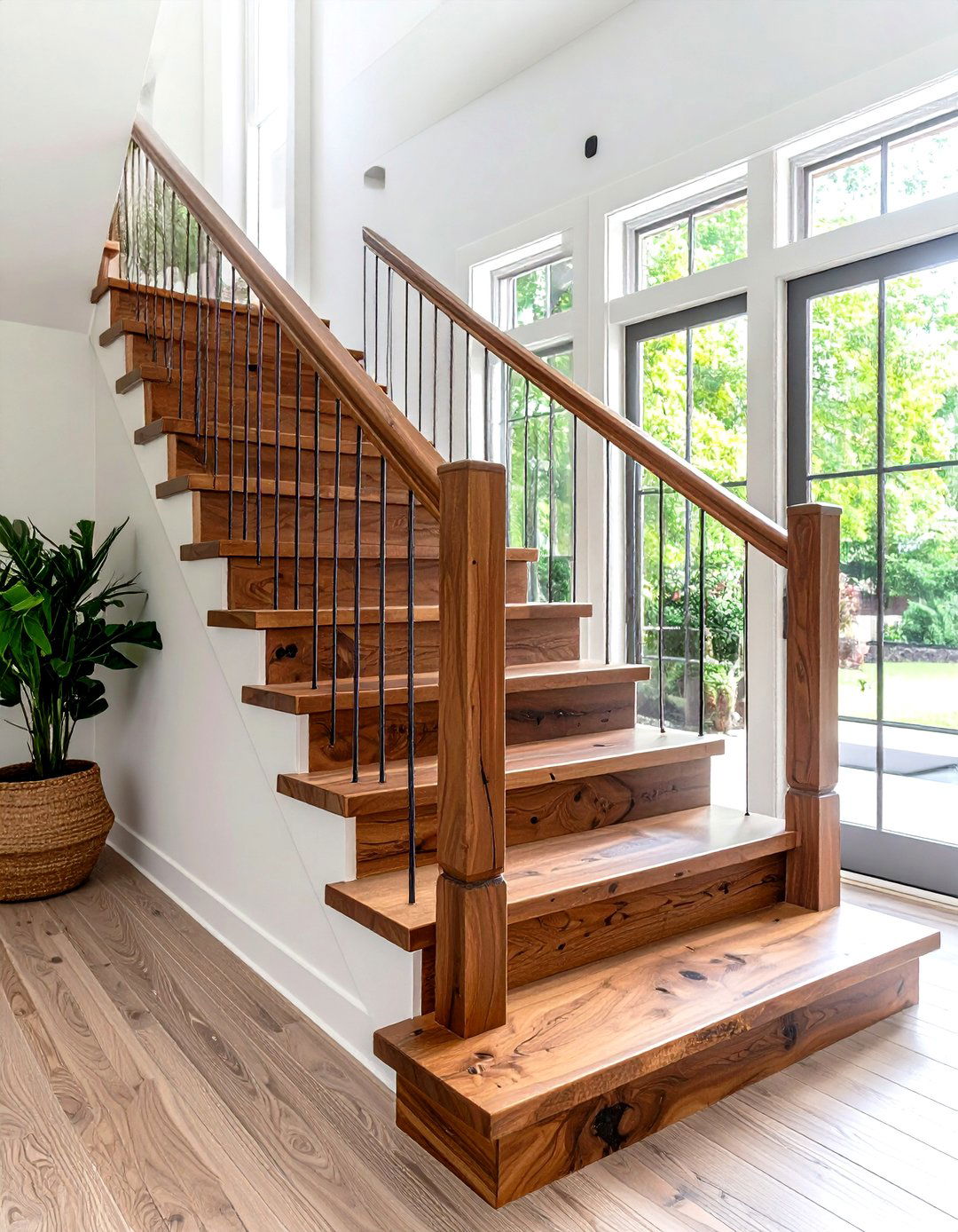 Live Edge Wood Handrail Stair Railing - 25 farmhouse rustic stair railing ideas
