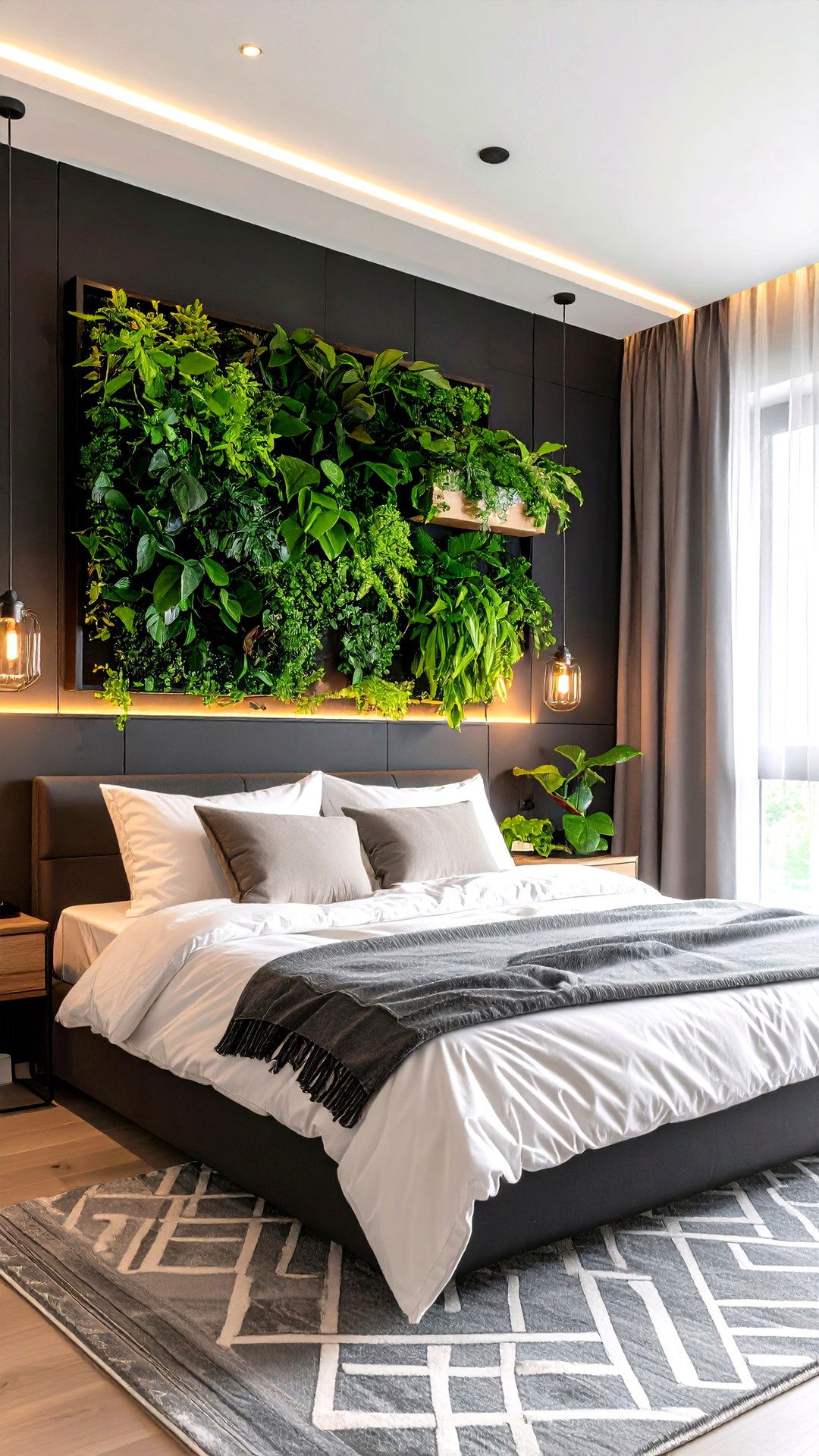Living Green Wall Contrast - 25 black accent wall bedroom ideas
