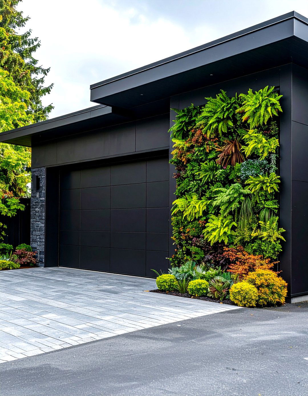 Living Green Wall Softens a Black Garage Facade - 25 black garage ideas