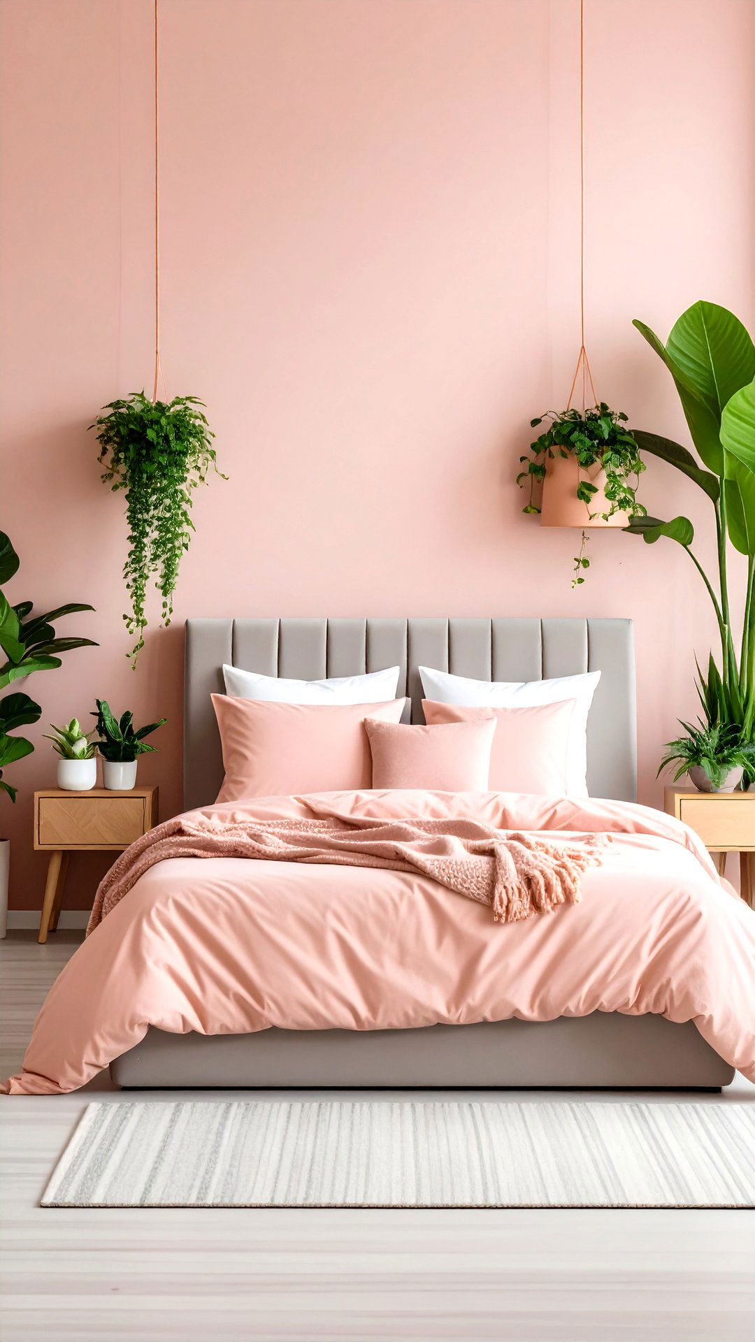 Living Greenery in Blush Pots - 25 blush pink bedroom ideas