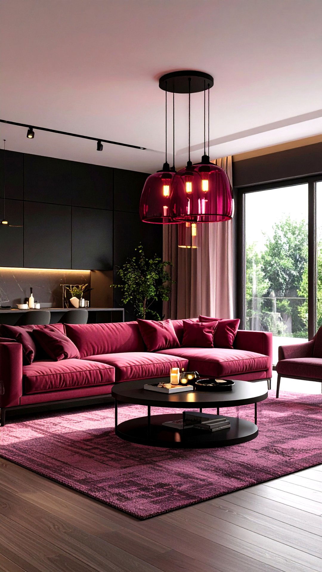 Living Room Lighting Red Lanterns with Matte Black Frames - 25 black and red living room ideas