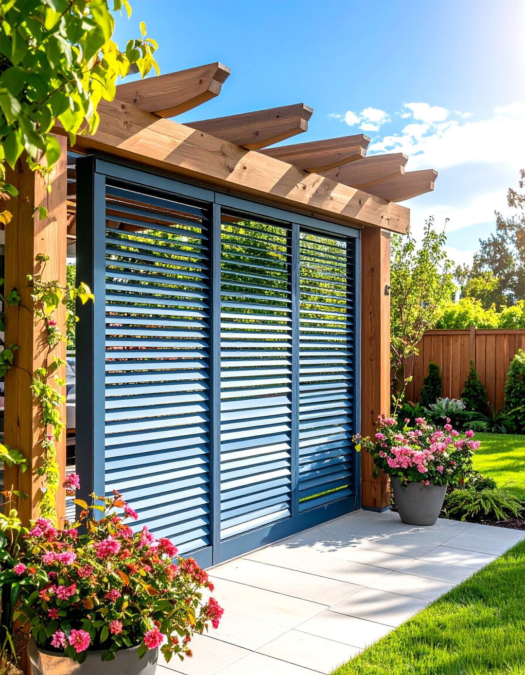 Louvered Aluminum Panel Privacy Screen - 25 outdoor privacy screen ideas
