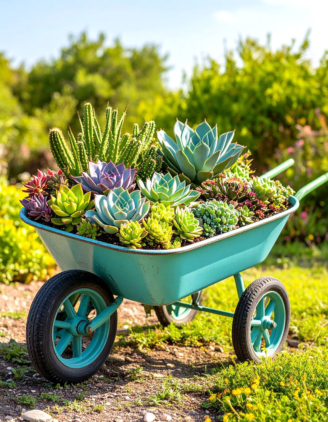 Low Maintenance Wheelbarrow Succulent Display - 25 old wheelbarrow ideas