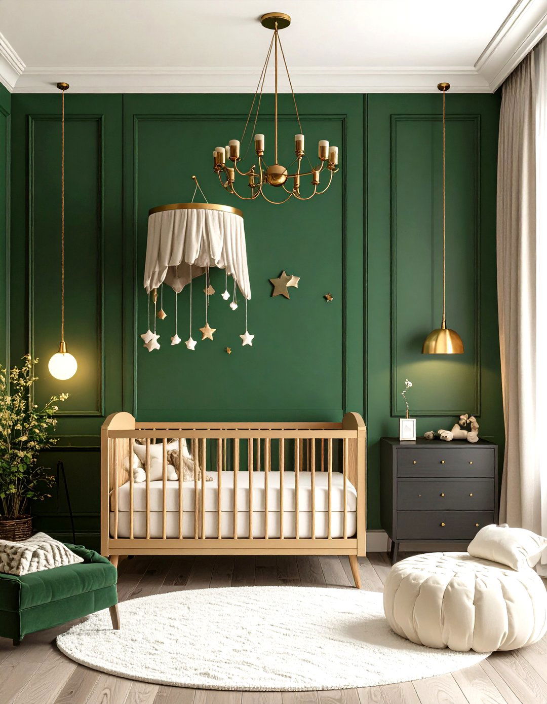 Luxe Green and Brass Moment - 25 dark green nursery ideas