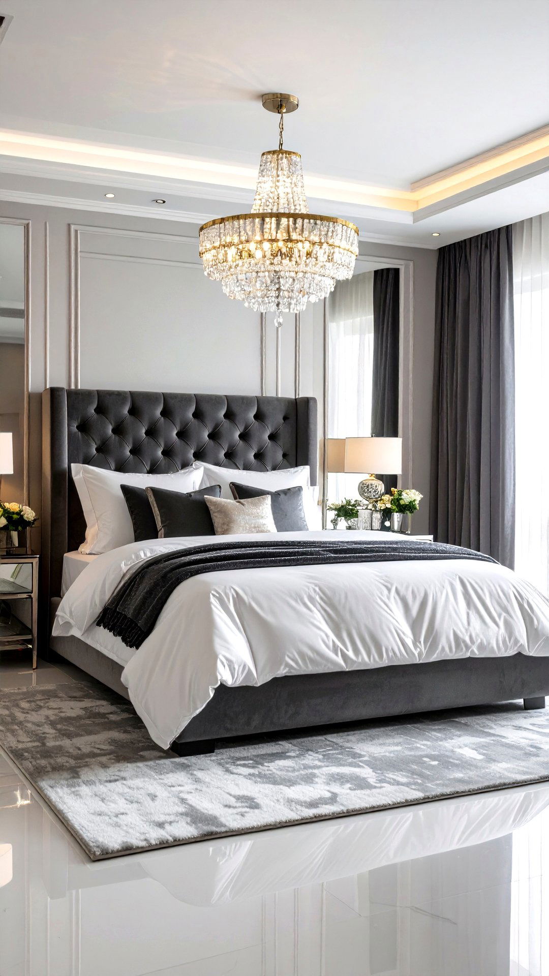 Luxe Hotel Style Grey and White Bedroom Layers - 25 grey and white bedroom ideas