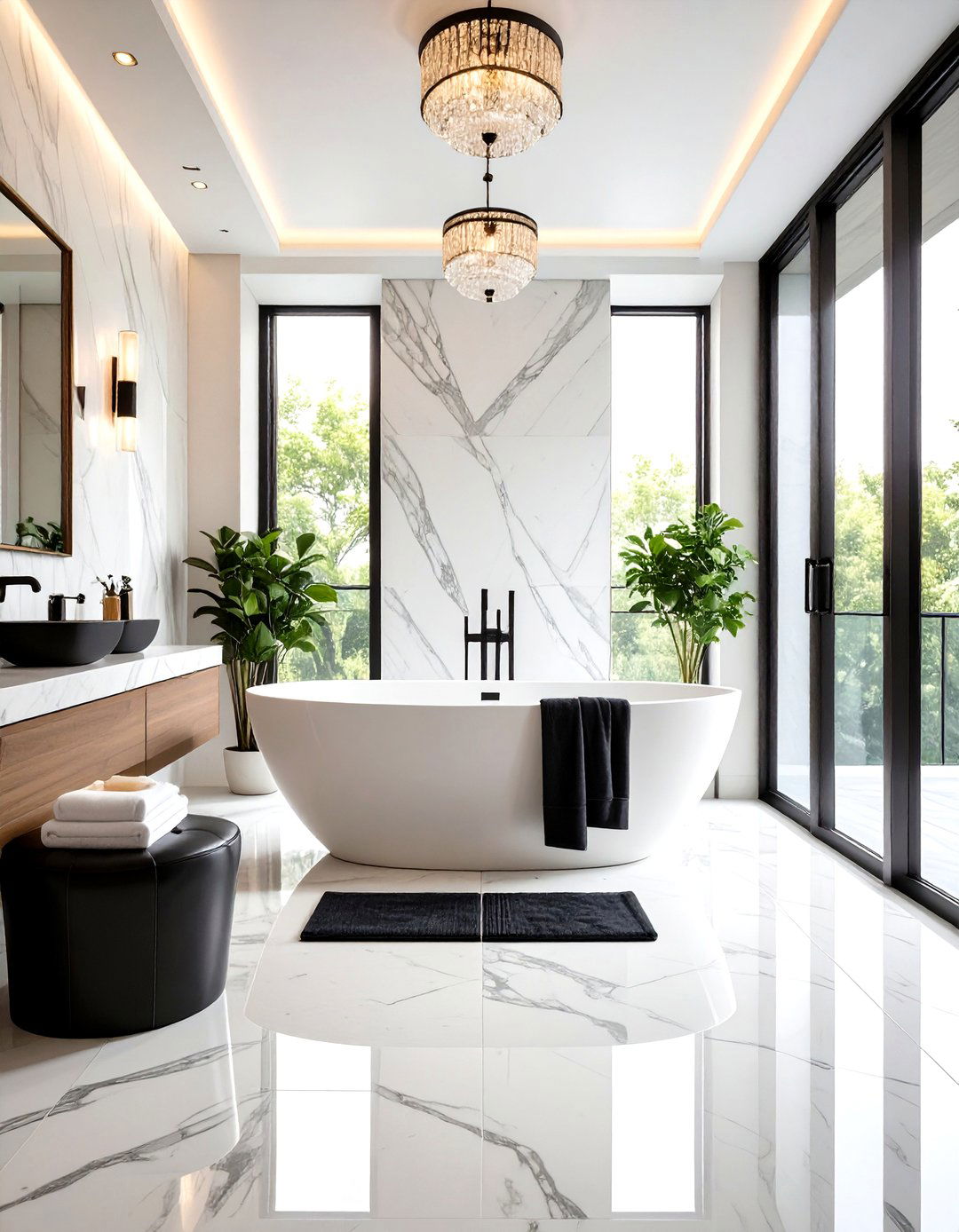 Luxe Marble Statement Bathroom - 25 bathroom with black fixtures