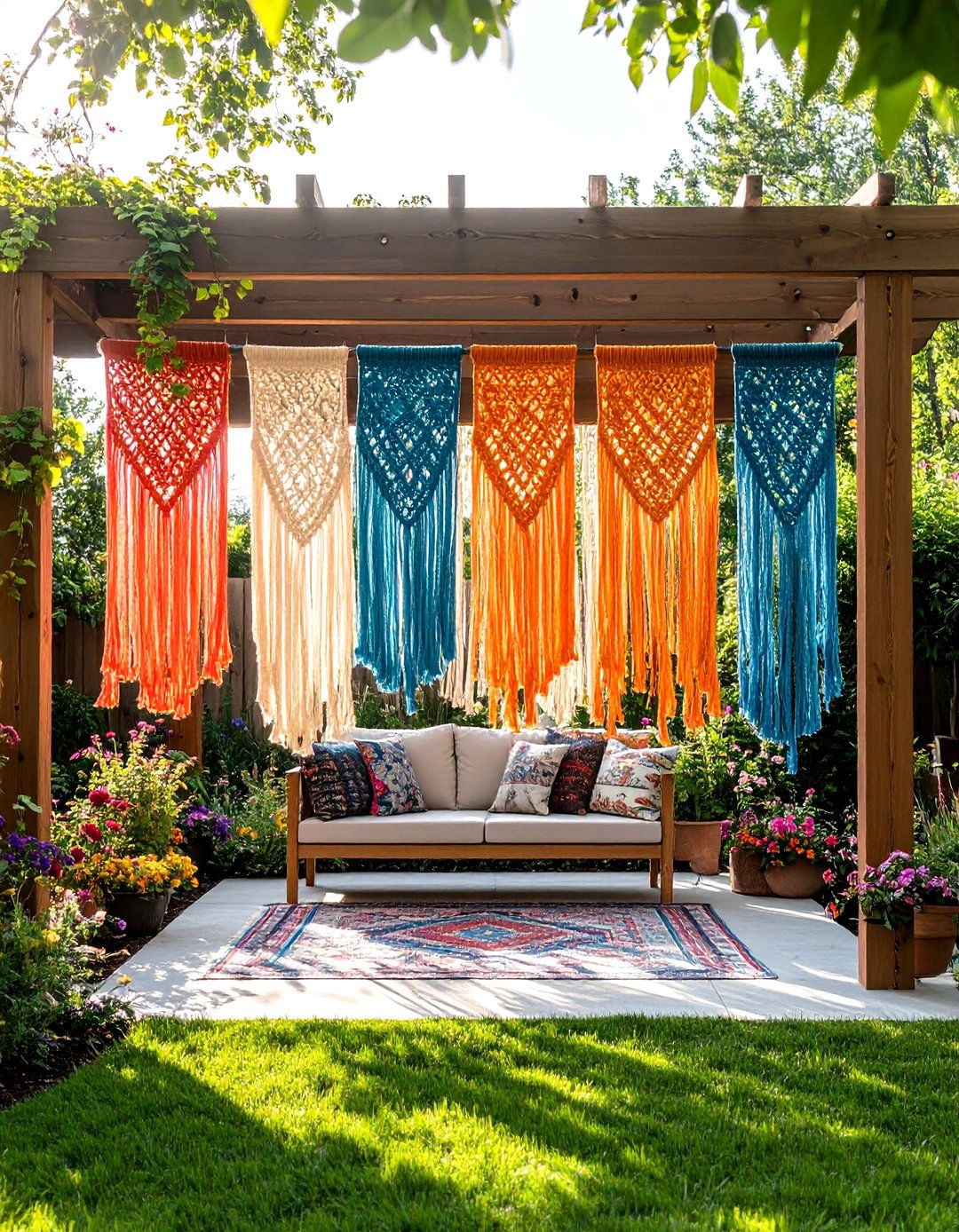 Macrame or Fabric Hanging Privacy Screen - 25 outdoor privacy screen ideas