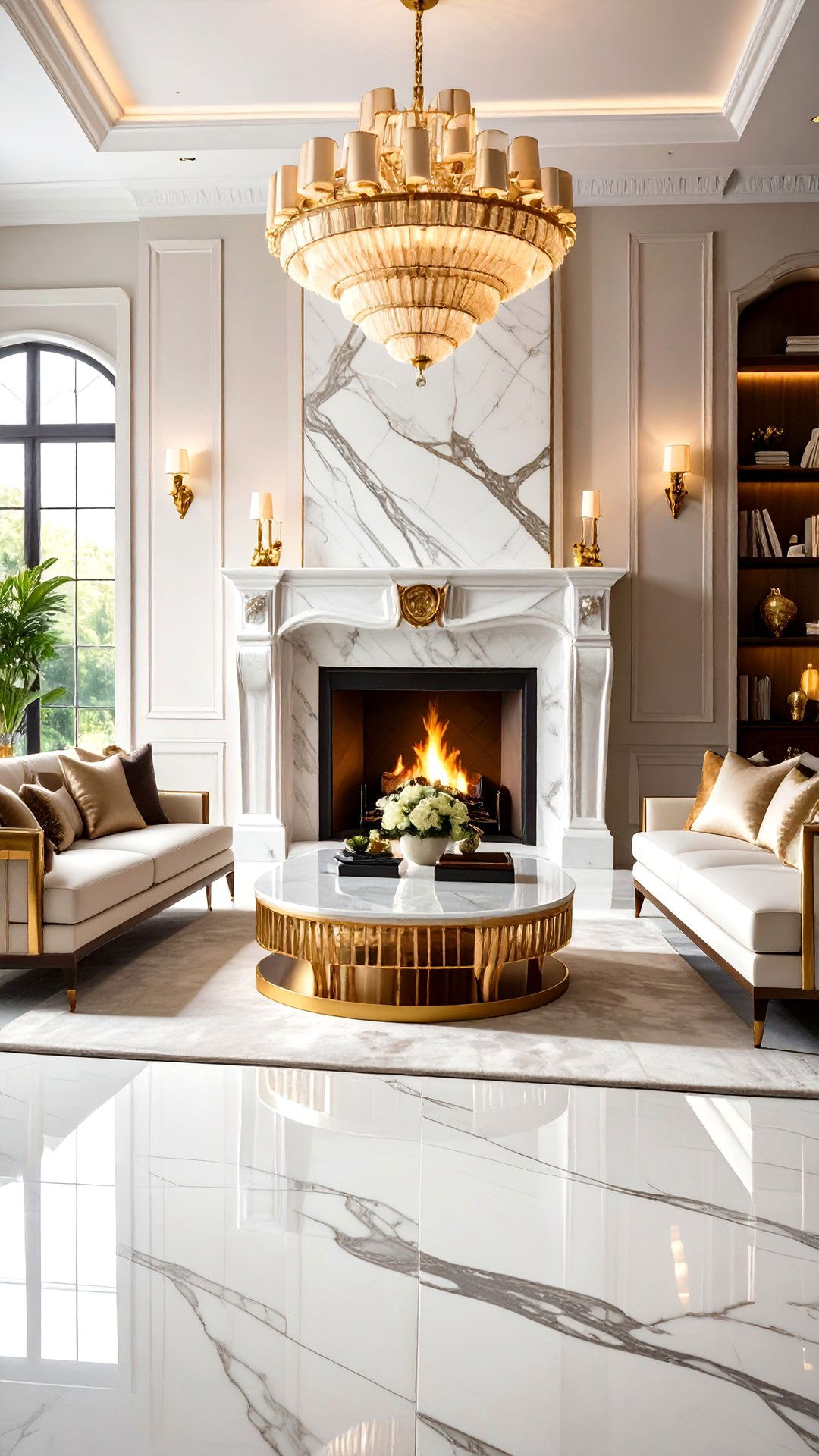 Marble and Brass Fireplaces Center an Art Deco Living Room - 25 art deco living room ideas