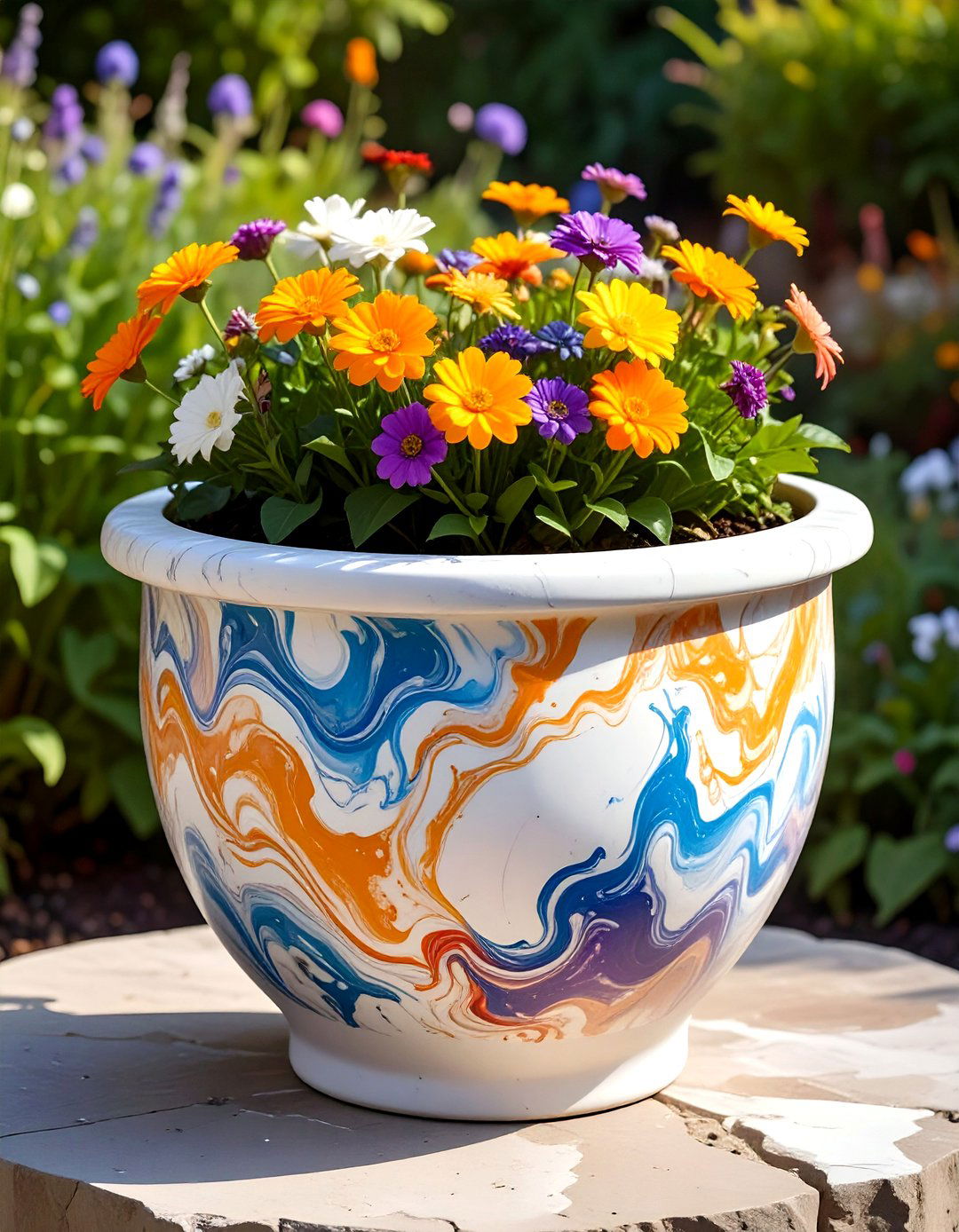 Marbled Dip Dye Painted Pot - 25 painted pot ideas