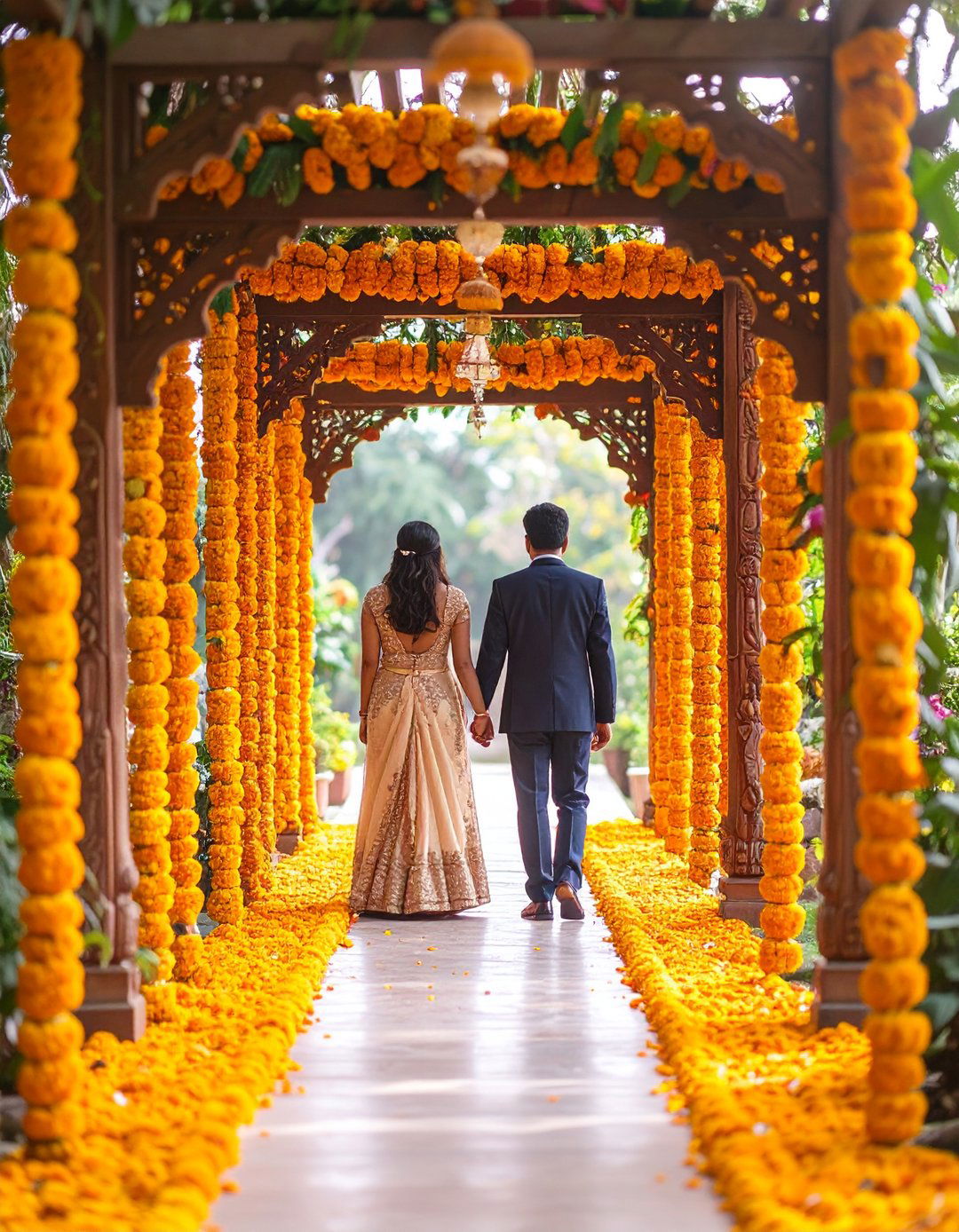Marigold Garland Ceremony Arch - 25 mexican wedding ideas