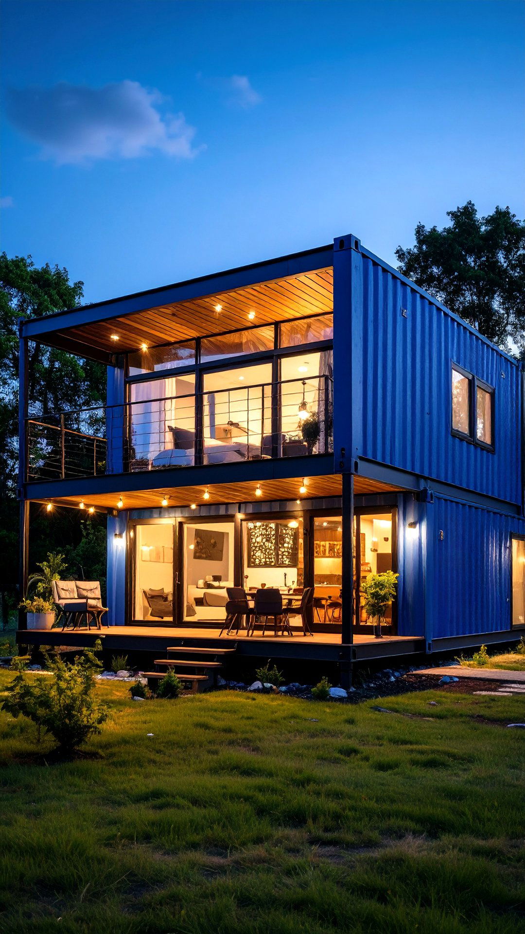 Marine Blue Shipping Container House with Black Corner Guards - 25 blue house with black trim ideas