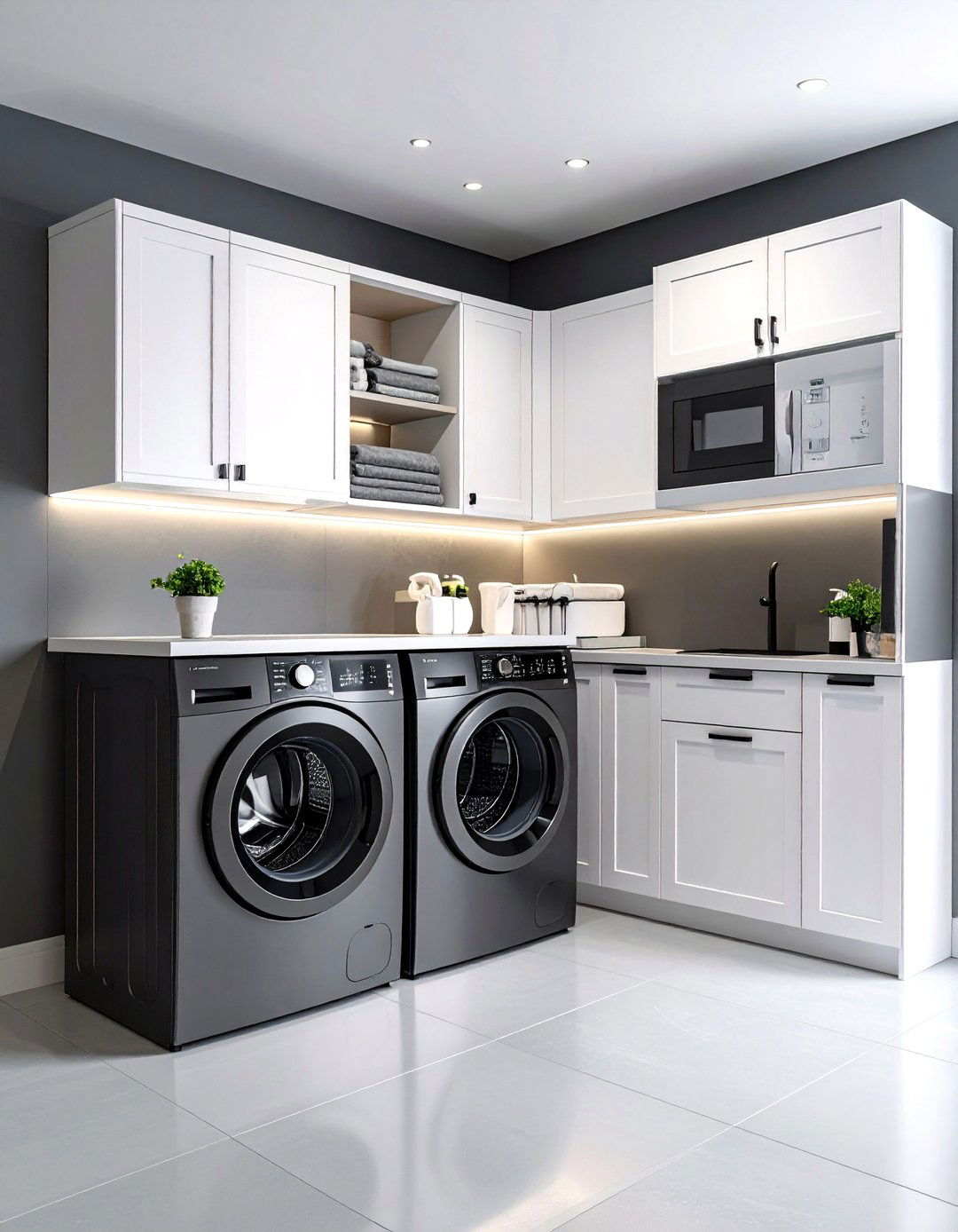 Matching Black Appliances Within White Built Ins Feel Custom - 25 black and white laundry room ideas