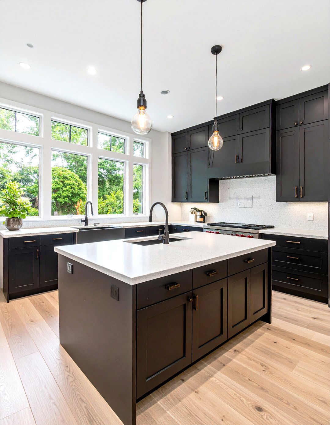 Matte Black Cabinets with White Concrete Look Quartz - 25 black kitchen cabinets with white countertops