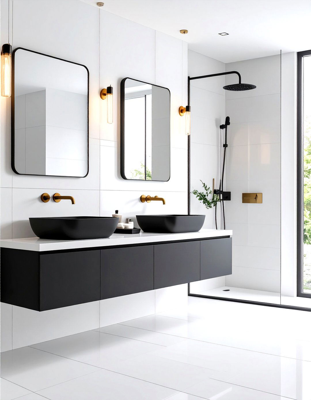Matte Black Fixtures Provide Graphic Punctuation - 25 minimalist bathroom ideas