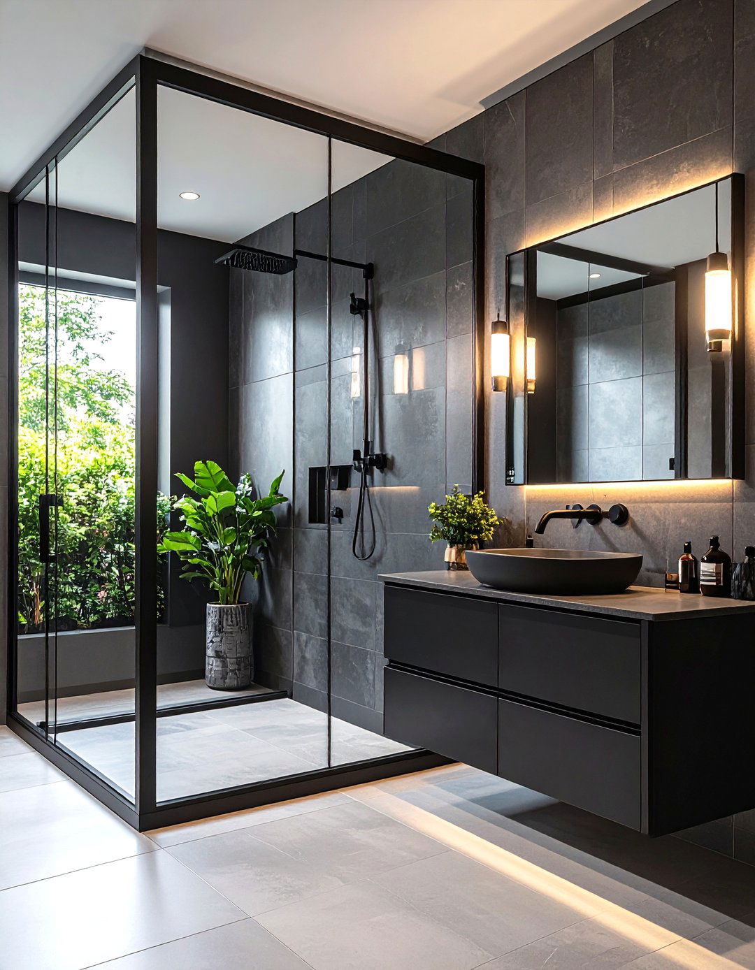 Matte Black Framing to Accentuate Shower Glass - 25 ensuite bathroom ideas