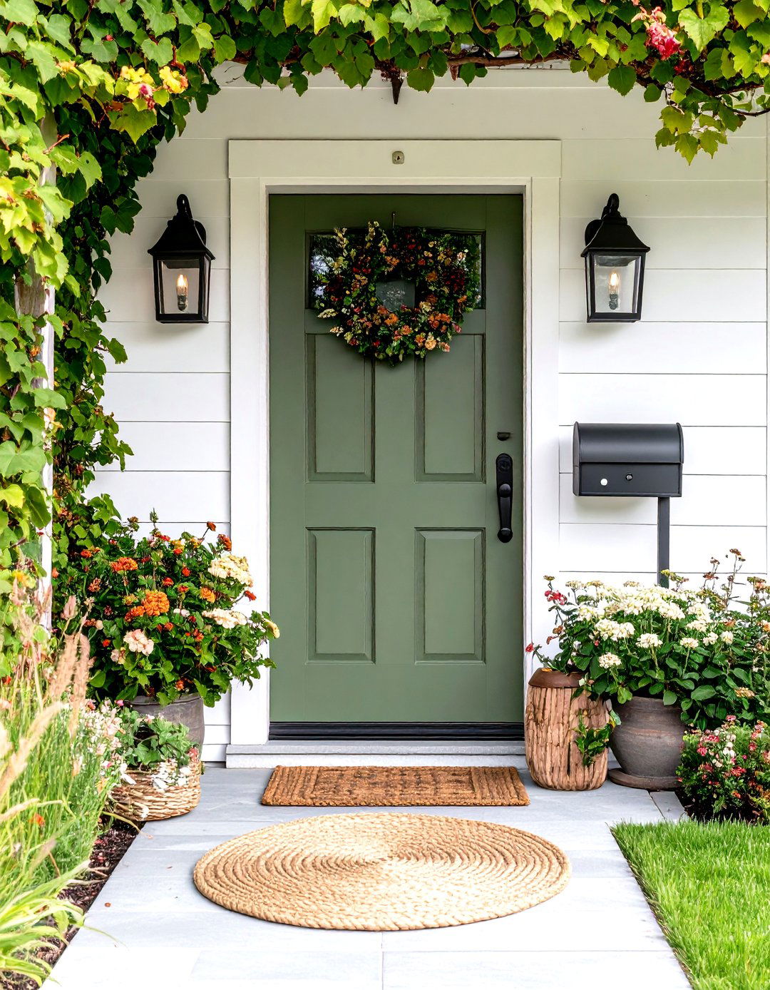 Matte Olive Green Front Door for Farmhouse Serenity - 25 olive green front door ideas