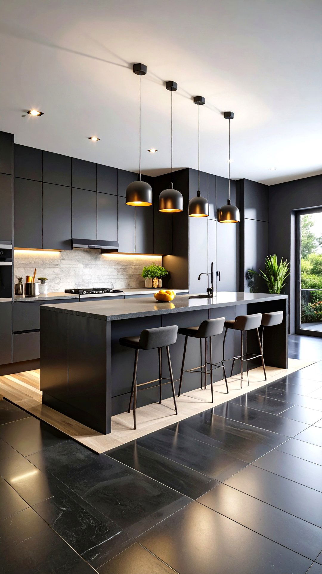Matte Porcelain Minimalism - 25 black floor kitchen ideas