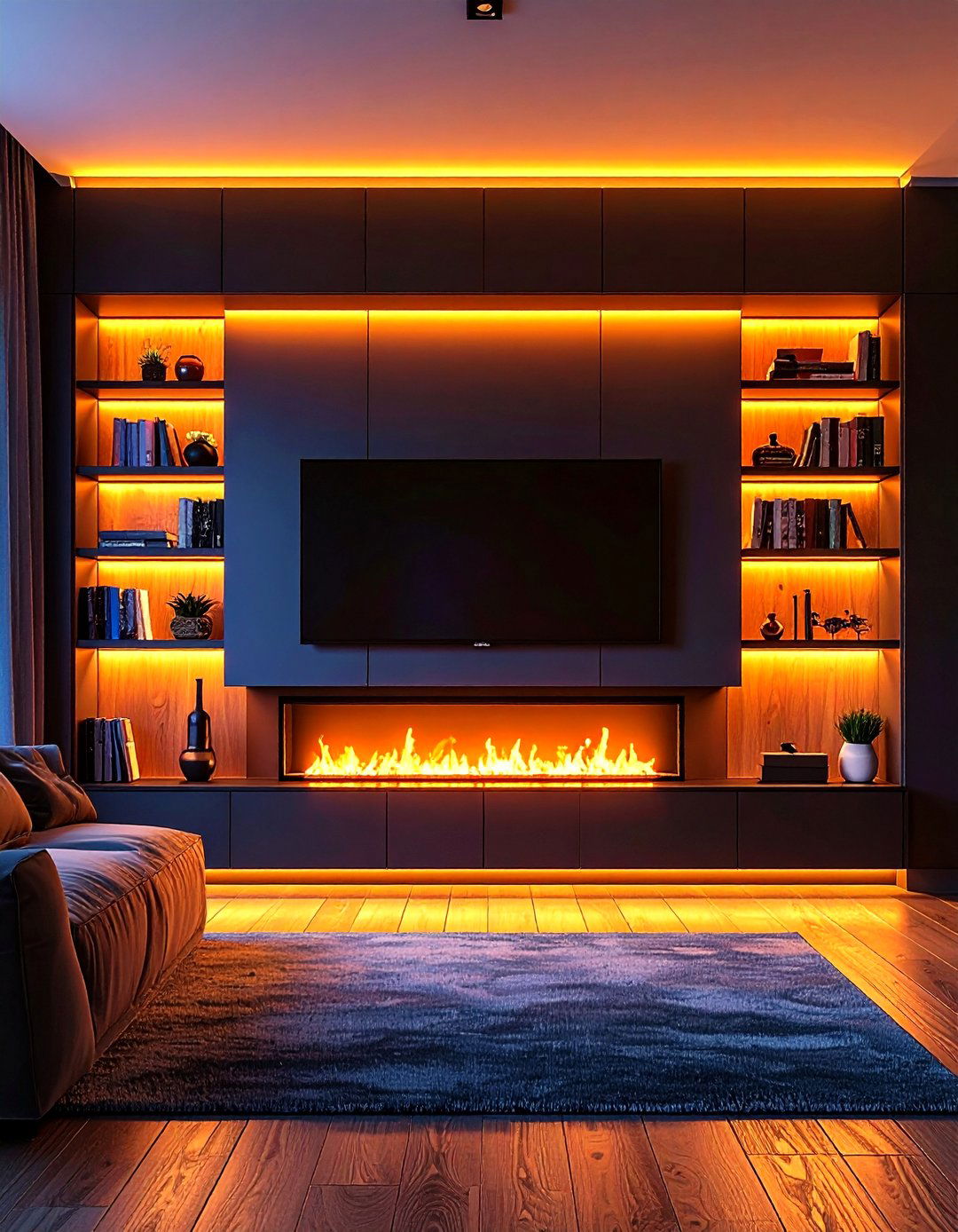 Media Wall Fireplace with Hidden Storage - 25 fireplace ideas