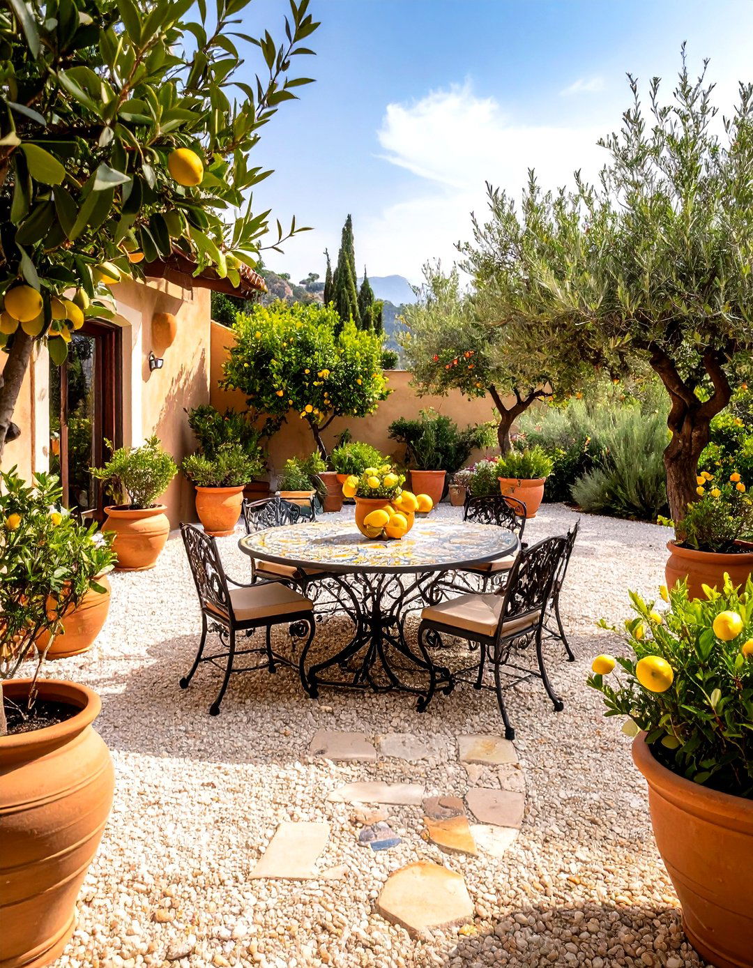 Mediterranean Gravel Floor Dining Court - 25 outdoor dining area ideas